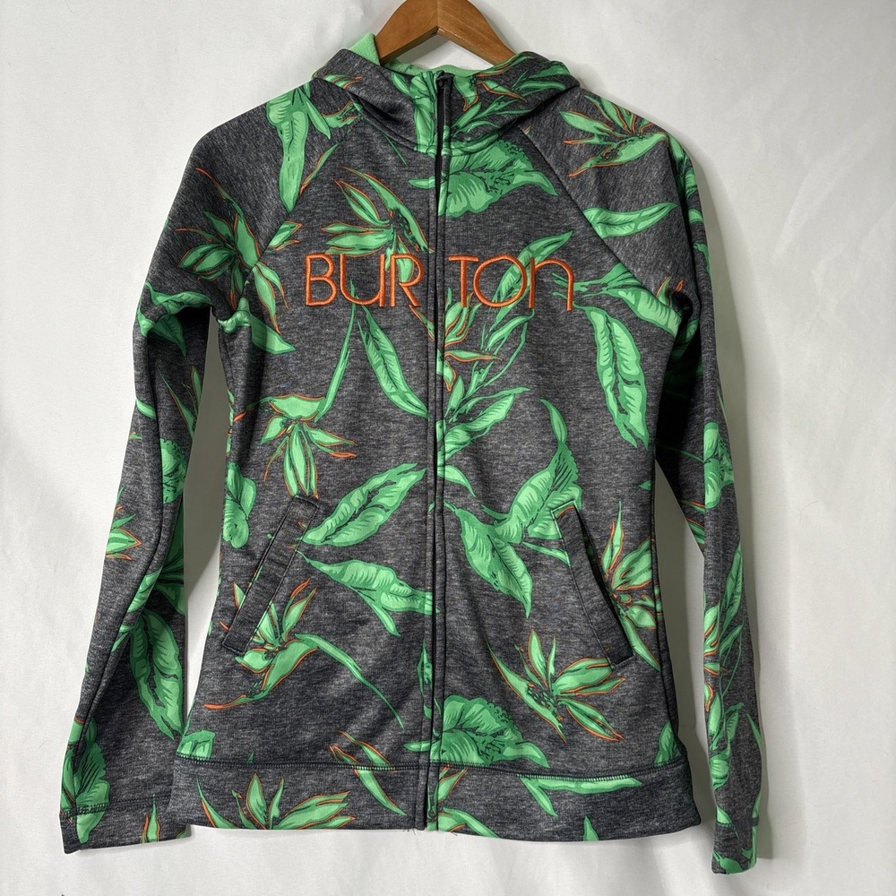 BURTON WB Peak Hoodie Women S Hawaiian Floral Full‎ Zip Hood Jacket Green Fleece